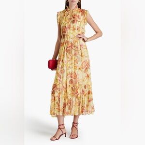 Zimmermann Floral-Print Crepon Midi Dress With Ruffled Trims Size AU 1 / US 6